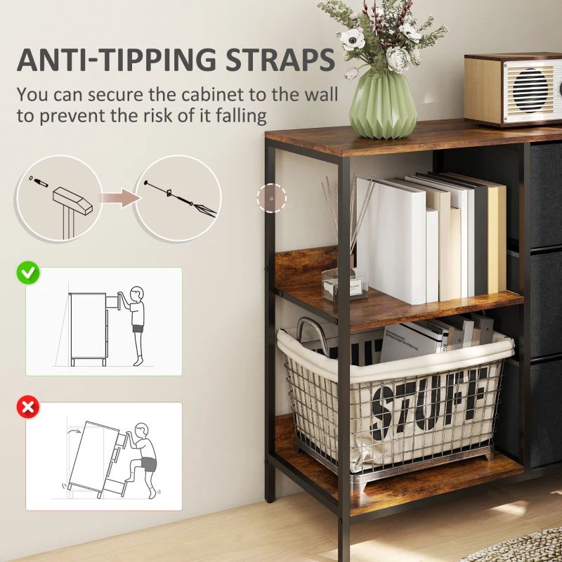 HOMCOM Chest of Drawers Storage  Dresser Cabinet Organizer with 3 Fabric Drawers and 2 Display Shelves for Living Room, Bedroom, Hallway, Black