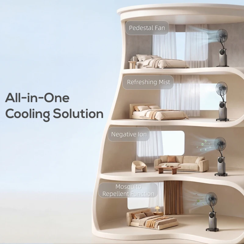 HOMCOM Wentylator mgły wodnej z pilotem, stojący wentylator z mgłą wodną, 70° oscylacja, 3 prędkości, 3 tryby, 3,1L zbiornik na wodę