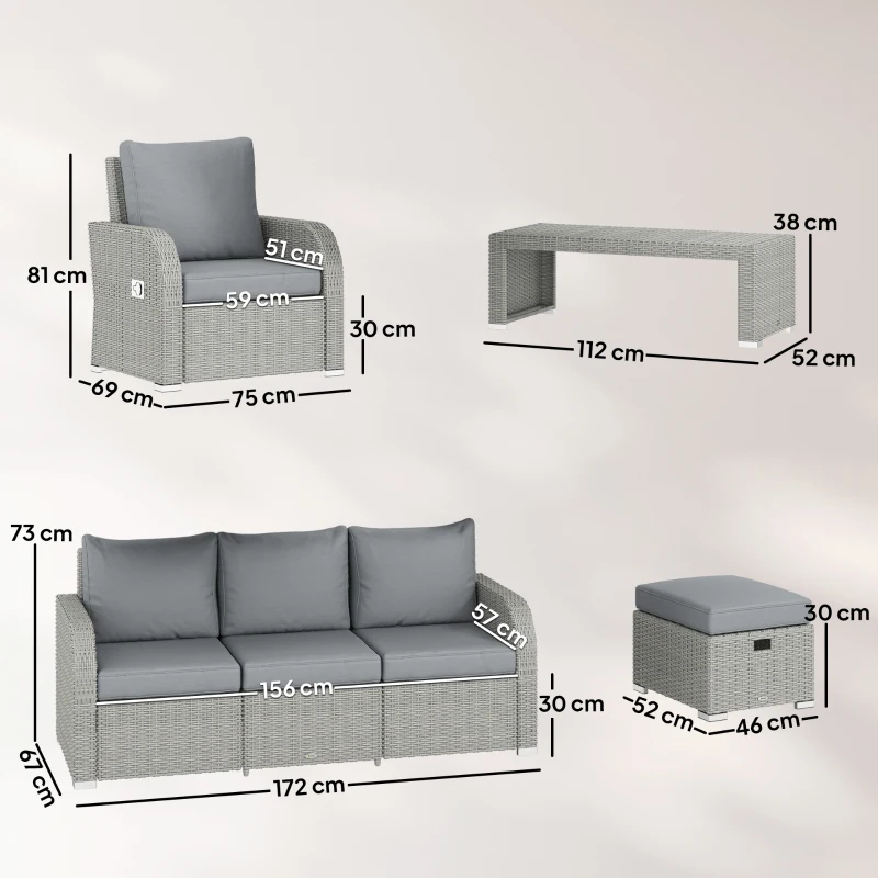 Outsunny Six-piece Rattan Garden Furniture Set with Reclining Armchairs - Dark Grey