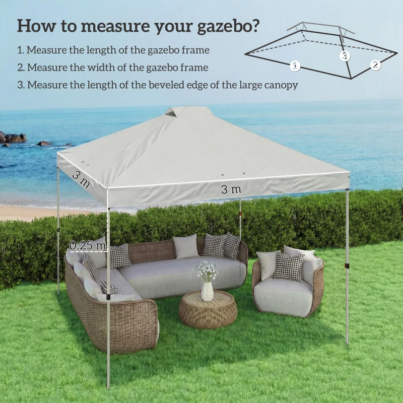 Outsunny Gazebo Roof Replacement UV50+ Waterproof Pop Up Canopy Cover with 8 Drainage Holes 3 x 3 m White