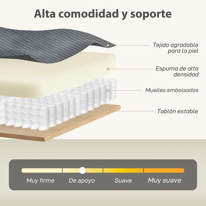 HOMCOM Sofá de 3 Plazas Tapizado en Pana Acolchado Grueso de Muelles Asiento Ancho 2 Almohadas 188x80x86 cm Gris Oscuro