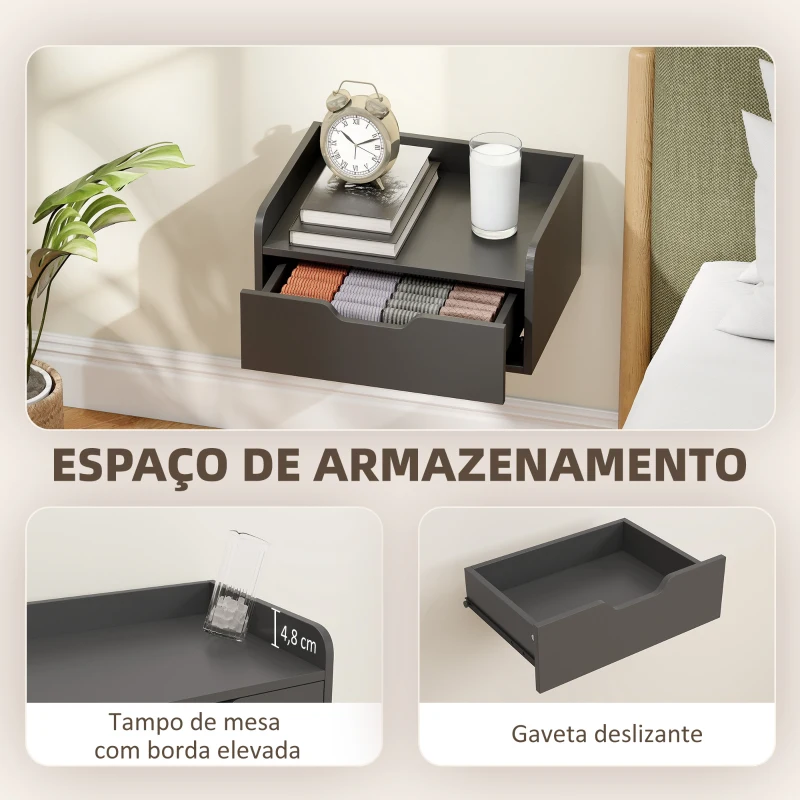 HOMCOM Conjunto de 2 Mesas de Cabeceira de Parede Flutuantes com 1 Gaveta para Quarto 40x30x19,5 cm Preto