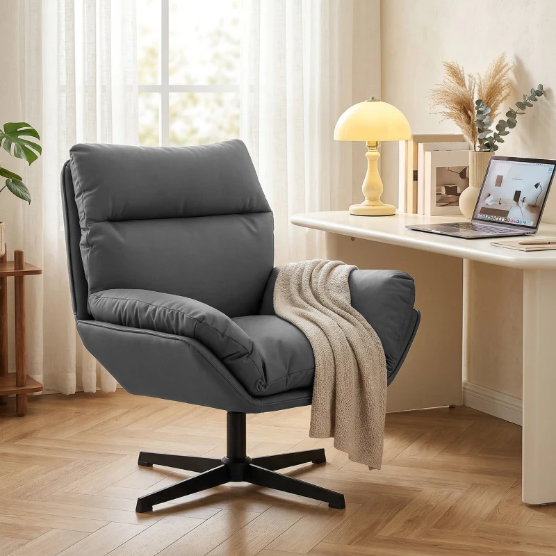 HOMCOM Accent Chair with 360 Swivel Armchair for Living Room with Padded Cushion Dark Grey