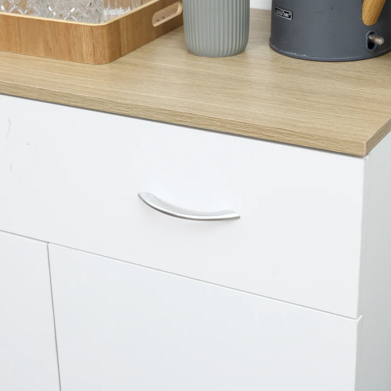 HOMCOM Bufet Bucatarie Alb 80×40×180 cm – Cu Dulap si Sertar