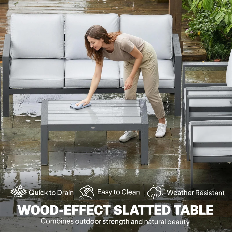 Outsunny 5 Pieces Aluminium Garden Furniture Set with Olefin Cushions, Extra Deep Outdoor Garden Sofa Set, Dark Grey