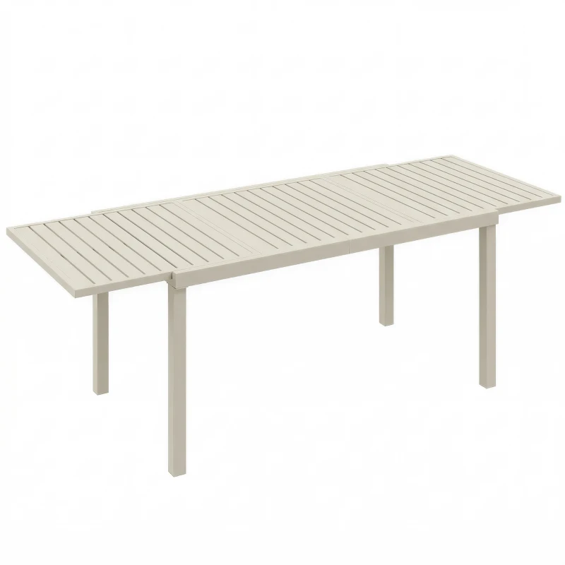 Outsunny Table de jardin extensible 150-225 cm pour 6-8 personnes, table à manger extérieur en aluminium, plateau à lattes, blanc
