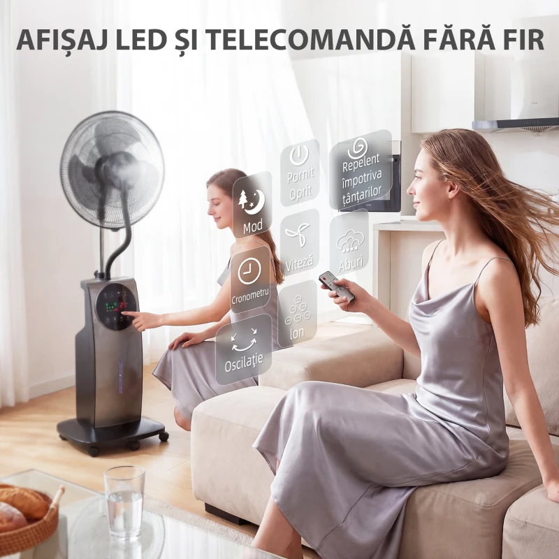 HOMCOM, Ventilator de Tip Coloană, Cu Pulverizare de Apă, ABS, Metal, 50 x 39 x 138 cm, Maro