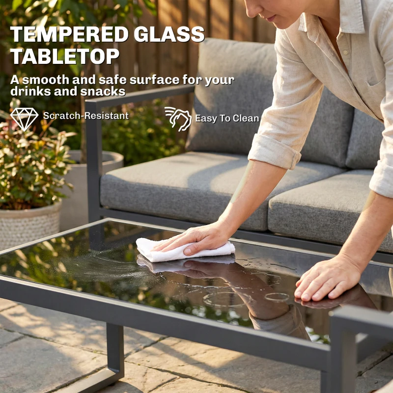 Outsunny 4 Piece Outdoor Garden Furniture Set, Patio Furniture with 3-Seater Sofa, Armchairs and Coffee Table