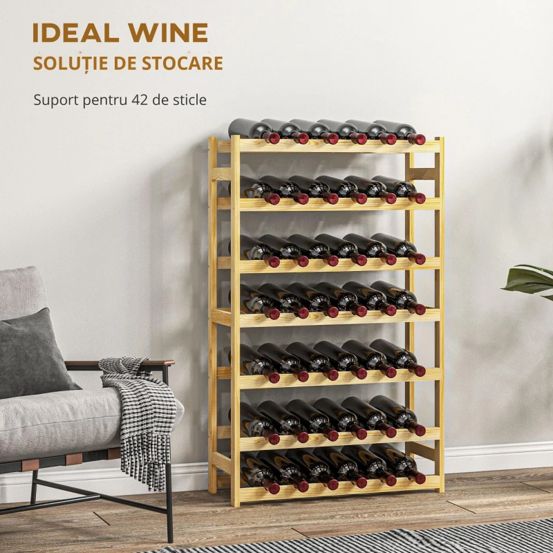HOMCOM Wooden Wine Rack 42 Bottles, Narrow 7-tier Wine Holder for Home Bar