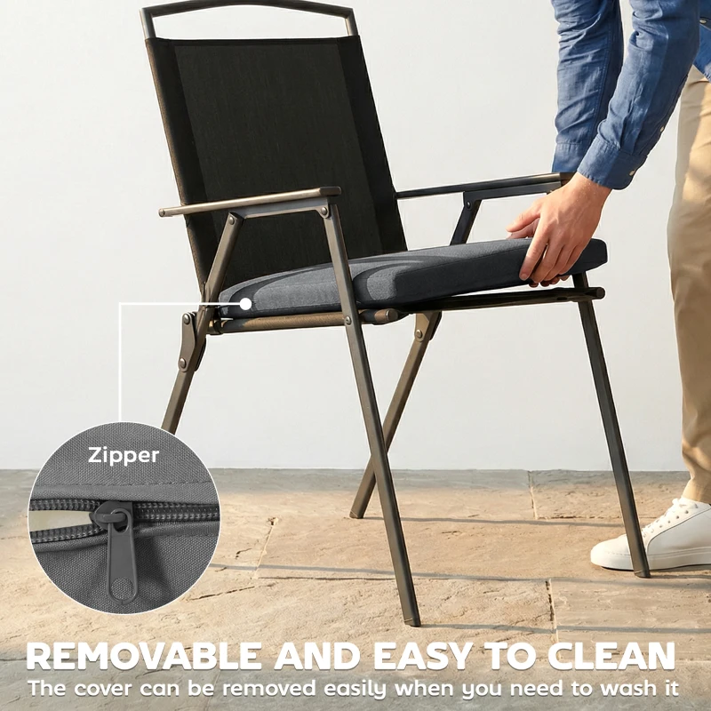 Outsunny Outdoor Seat Cushions Set of 2 with Ties, Waterproof Garden Seat Pads, Dark Grey