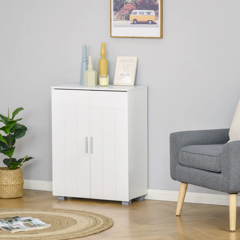 kleanklin Armário de Casa de Banho com 2 Portas e 2 Prateleiras Ajustáveis em 7 Níveis Móvel Auxiliar de Armazenamento para Sala de Estar Cozinha 60x30x80cm Branco