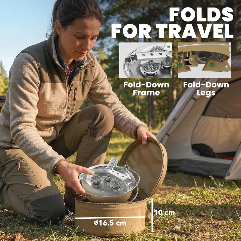 Outsunny 7000W Camping Stove with Piezo Ignition, High Power Gas Stove with 50kg Capacity and Carry Bag for Outdoor Hiking Khaki