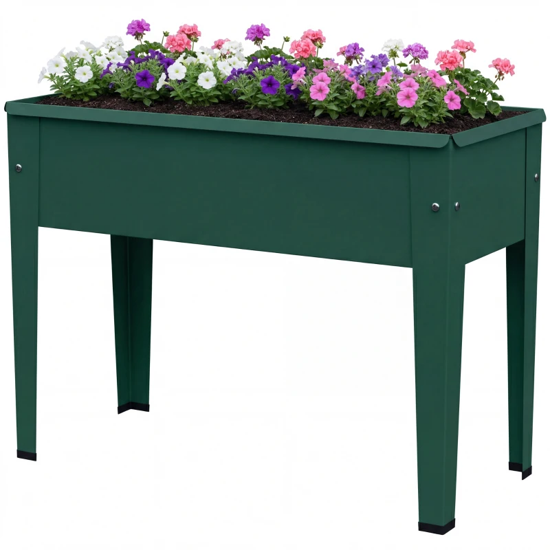 Outsunny Raised Planter, Metal Raised Garden Bed on Legs with Drainage Hole and Foot Covers, Green