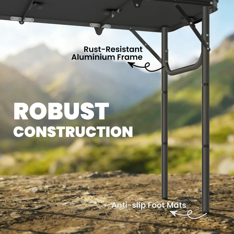 Outsunny 3ft Folding Camping Table, Picnic Table with Mesh Storage Layer, Carrying Bag and Metal Frame, Black