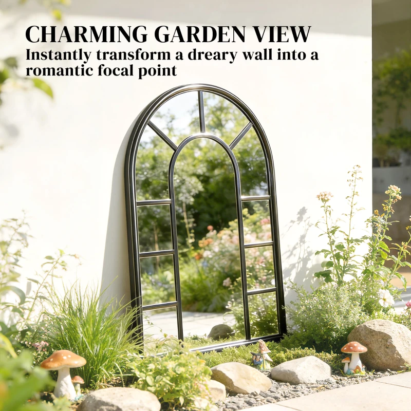 Outsunny Arched Mirror, Shatterproof Acrylic Windowpane Wall Mounted Mirror with Robust Metal Frame, 71 x 51 cm, Black