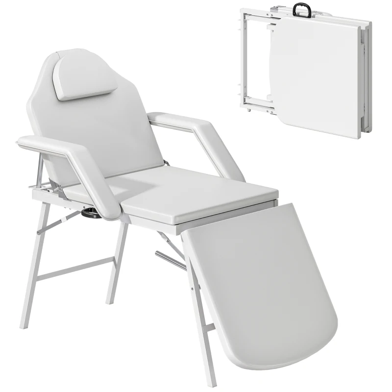 HOMCOM Marquesa de Massagem Dobrável Portátil de 3 Secções com Encosto Ajustável Apoio de Cabeça e Braços 182x82x68 cm Branco