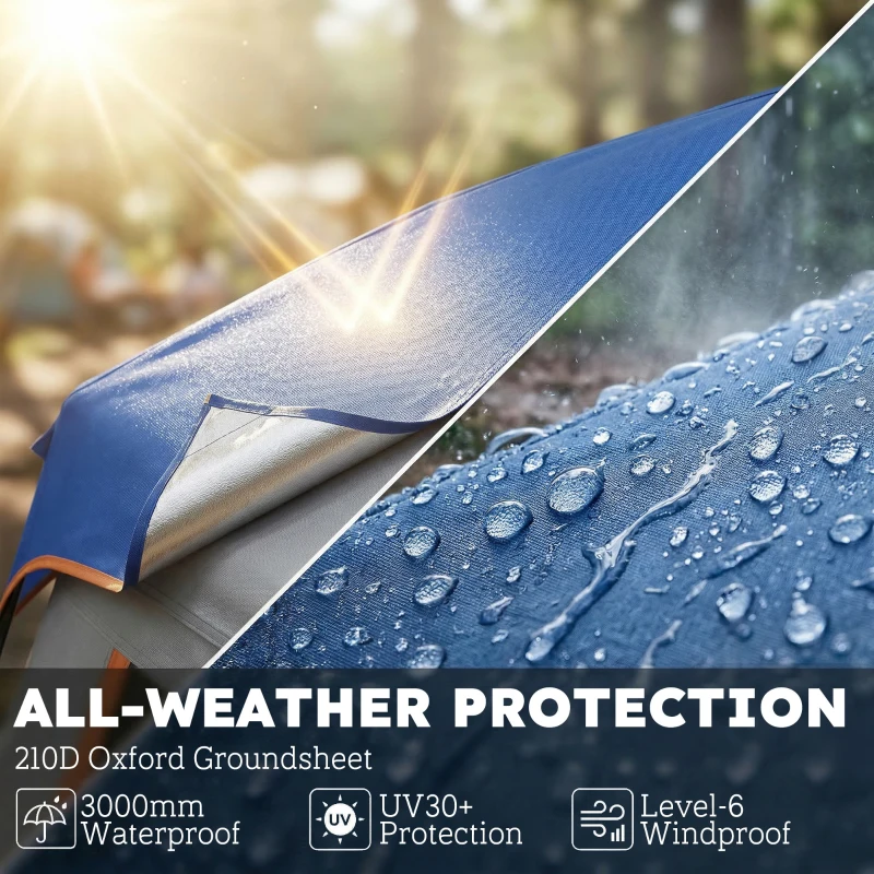 Outsunny Cabin Tent Easy Setup 3000mm Waterproof Camping Tent 4 Person with Carrying Bag Blue