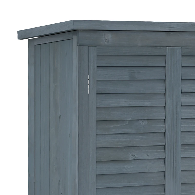 Outsunny Dulap de Exterior din Lemn cu 2 Uși Tip Jaluzea și Rafturi Interne, 87x46.5x160 cm, Gri