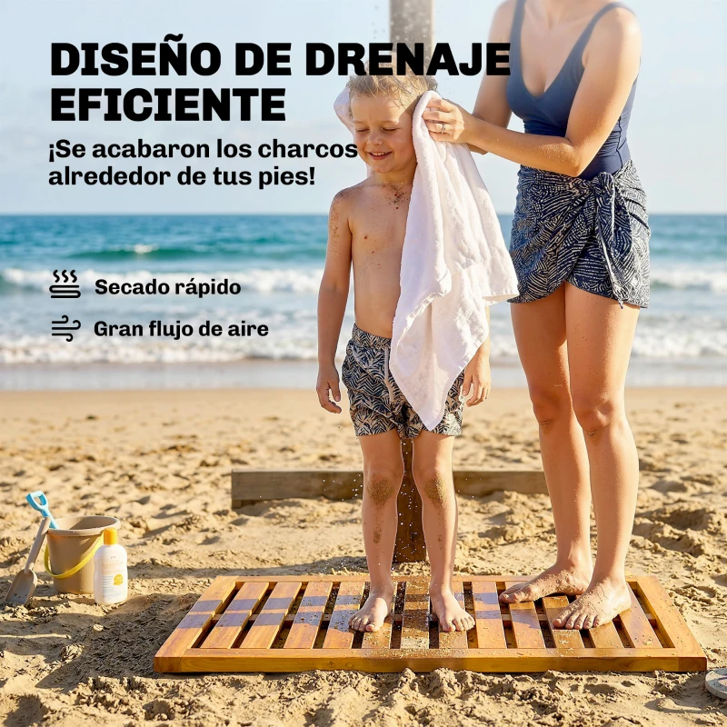 Outsunny Alfombrilla de Ducha de Madera de Acacia 91x51 cm Alfombra Antideslizante para Baño Spa o Piscina Natural