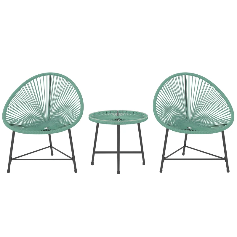 Outsunny Rattan Bistro Set with Acapulco Chairs and Glass Table, Green