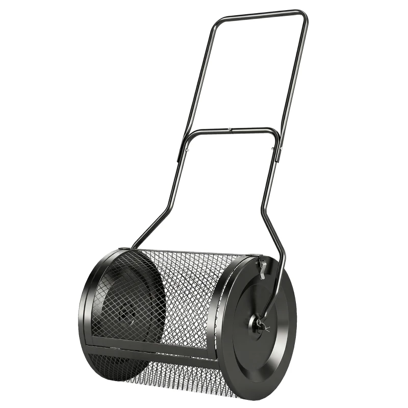 Outsunny Compost Spreader, 20" Peat Moss Spreader with Detachable U-Shaped Handle and Metal Mesh Basket