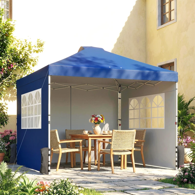 Outsunny Pop Up Gazebo Waterproof Height Adjustable Canopy with 3 Sidewalls Wheeled Bag for Parties 3 x 3 m Dark Blue