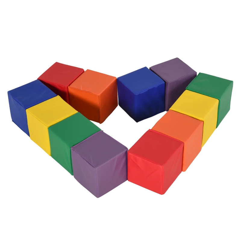 HOMCOM Set 12 Cuburi Moi pentru Copii 2+ Ani, Joc Educativ din Spumă, Blocuri de Construcție 20x20x20 cm, Multicolor