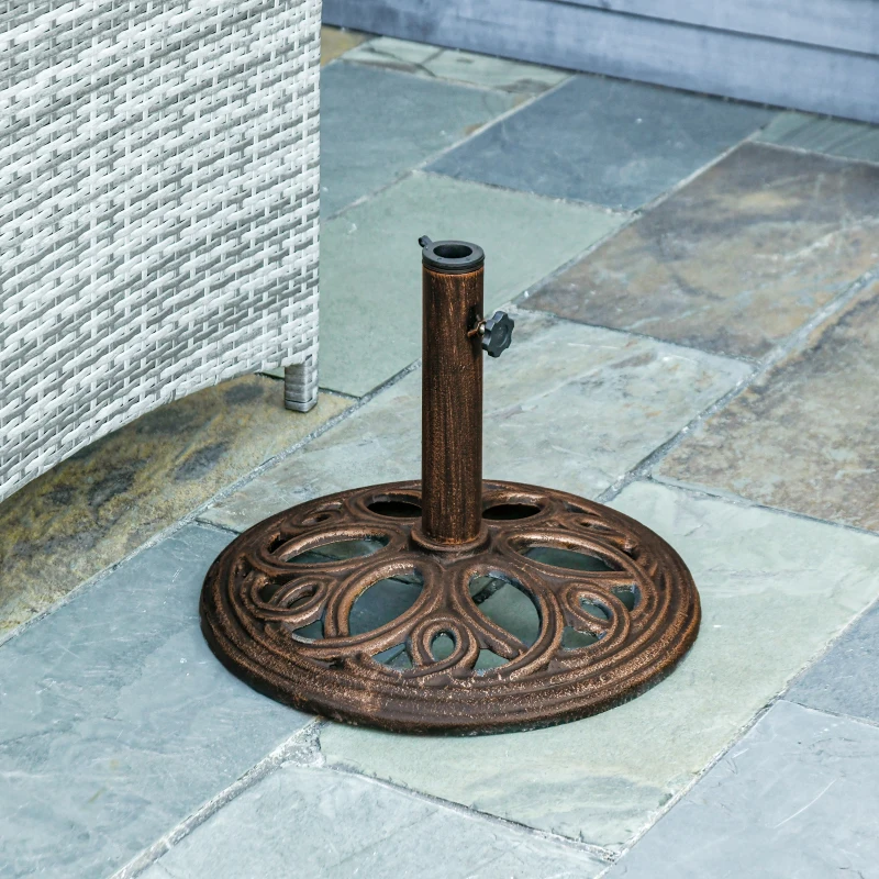 Outsunny 11.5 kg Cast Metal Round Patio Umbrella Base Stand, Umbrella Holder for Outdoor, Patio, Garden, Bronze Tone
