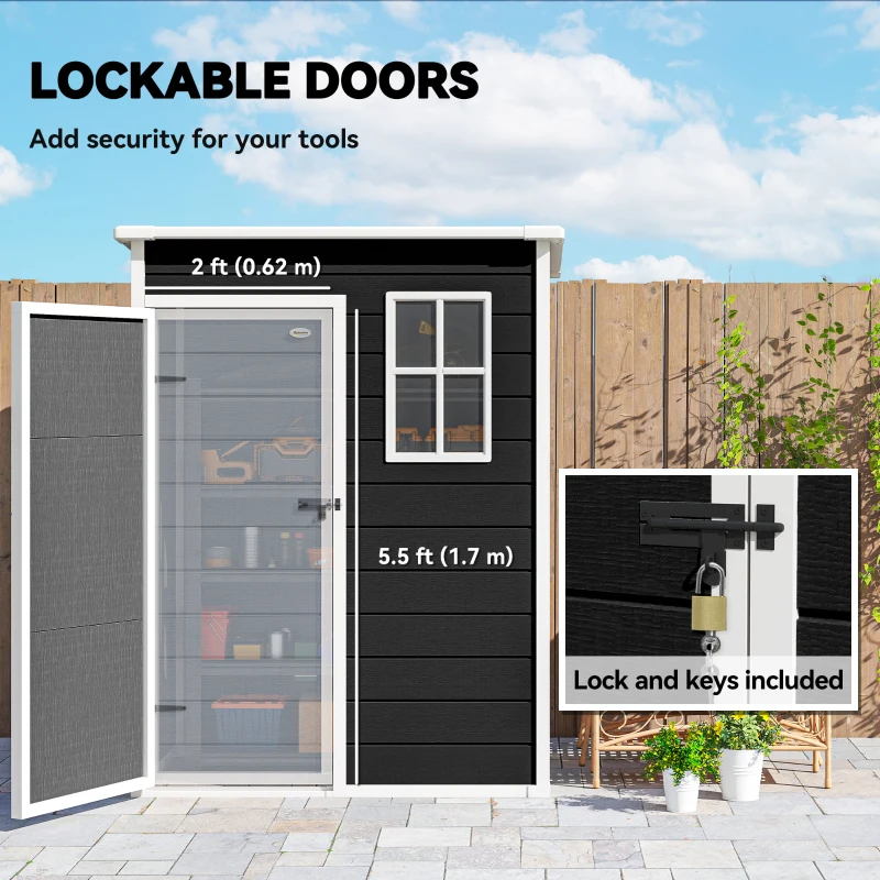 Outsunny 5' x 3' Garden Shed with Floor, Outdoor Storage Shed with Lockable Door, Window and Vent, Black