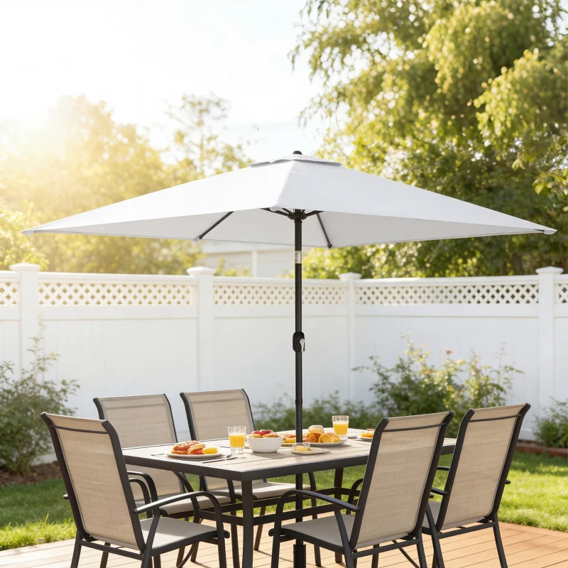 Outsunny Garden Parasol, Parasol Umbrella with Crank Handle, Tilt Function, Polyester Canopy, Cream White