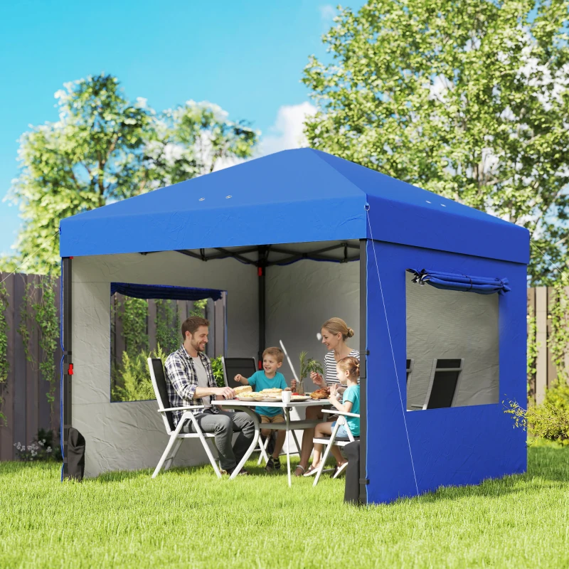 Outsunny Carpa Plegable Pop-up 3x3 m con 3 Paredes 2 Ventanas Altura Ajustable UPF50+ Bolsa Transporte y Sacos de Arena Azul