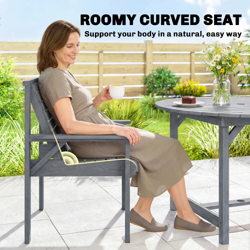 Outsunny 5 Pieces Garden Dining Set with Parasol Hole, Round Outdoor Table and Chairs, 4 Seater Wooden Garden Furniture, Grey