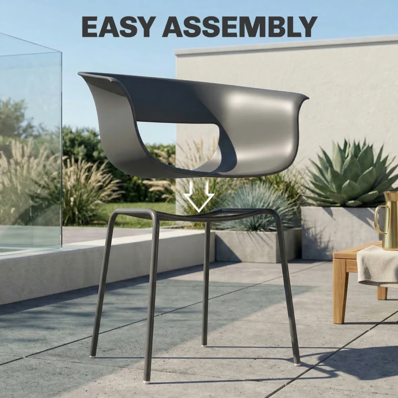 Outsunny Krzesła Ogrodowe 4 szt. ergonomiczne Krzesła Balkonowe z Wyciętym Designem Podłokietniki Odporne na Warunki Atmosferyczne Ciemnoszare