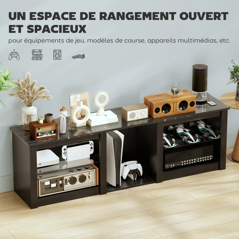 HOMCOM Meuble TV avec éclairage LED pour télévision jusqu'à 65 pouces, 160cm avec étagères en verre réglables, noir