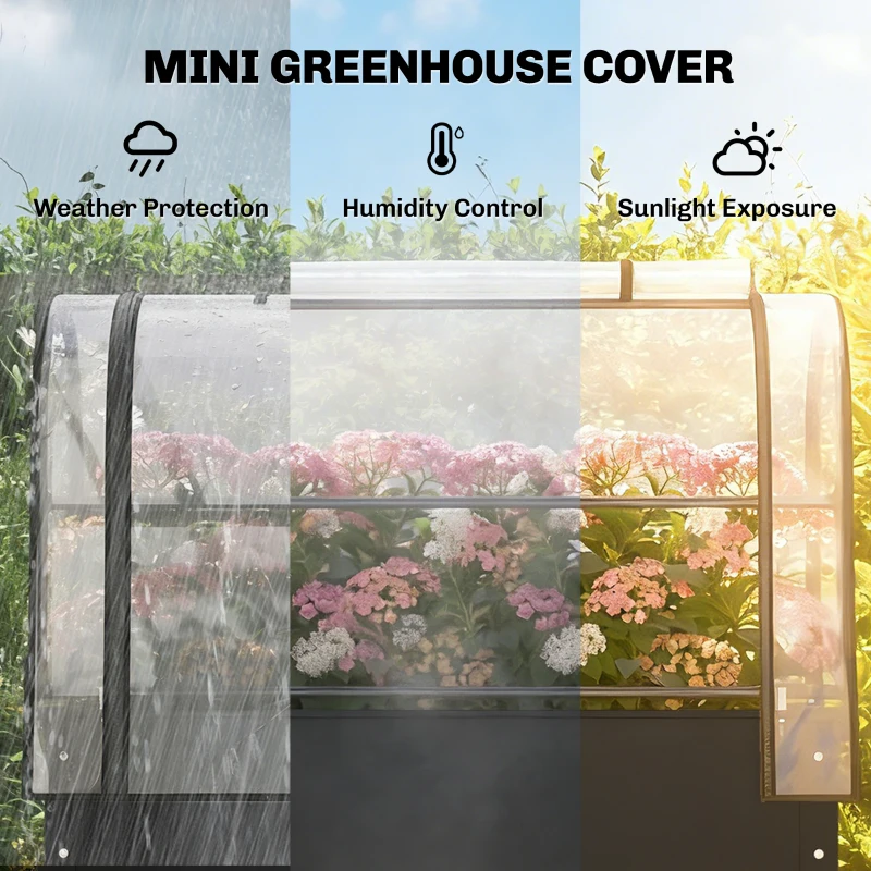 Outsunny Raised Planter with Flip-Up Greenhouse Cover, Metal Raised Garden Bed on Legs with Drainage Hole, Black