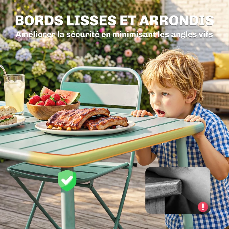 Outsunny Ensemble de Salle à Manger d'Extérieur 5 Pièces, Ensemble de Jardin pour 4 Personnes avec Plateau à Lattes et Chaises Pliantes, Vert Clair