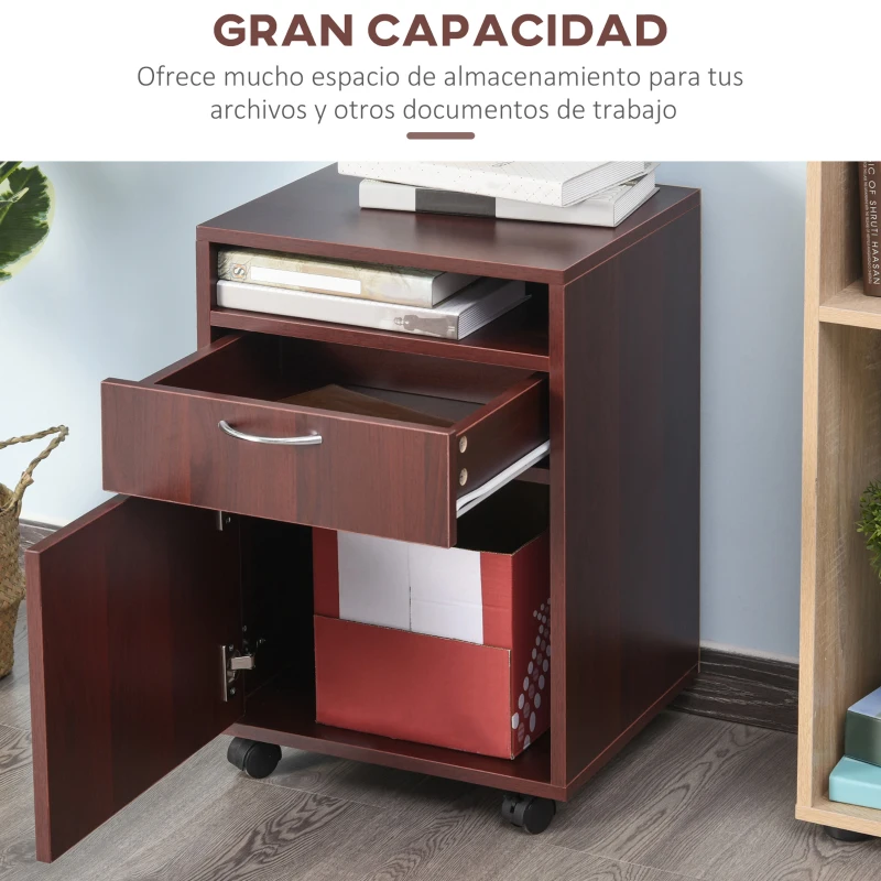 HOMCOM Cajonera de Escritorio con Ruedas Cajón Compartimento Puerta Archivador Móvil para Estudio 40x35x60 cm Café Oscuro