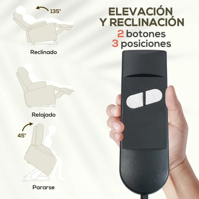 HOMCOM Sillón Levanta Personas con 8 Punto de Masaje Reposapiés Mando a Distancia y Bolsillo Lateral 83x92x110 cm Beige
