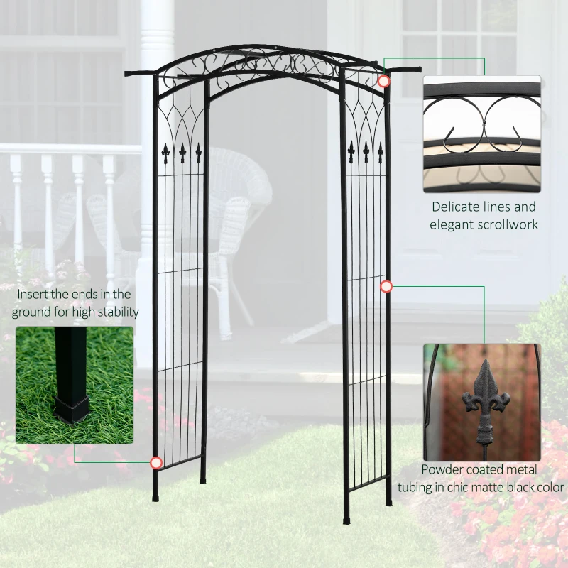 Outsunny 211cm Height Metal Garden Arch Arbor for Wedding Decor for Climbing Plants and Outdoor Decoration