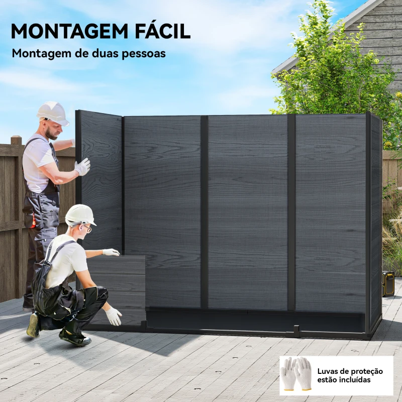 Outsunny Abrigo de Jardim Exterior 2,77 m² 244x131x201 cm com Base, Portas com Fecho, Janelas e Ventilação, Cinzento Escuro