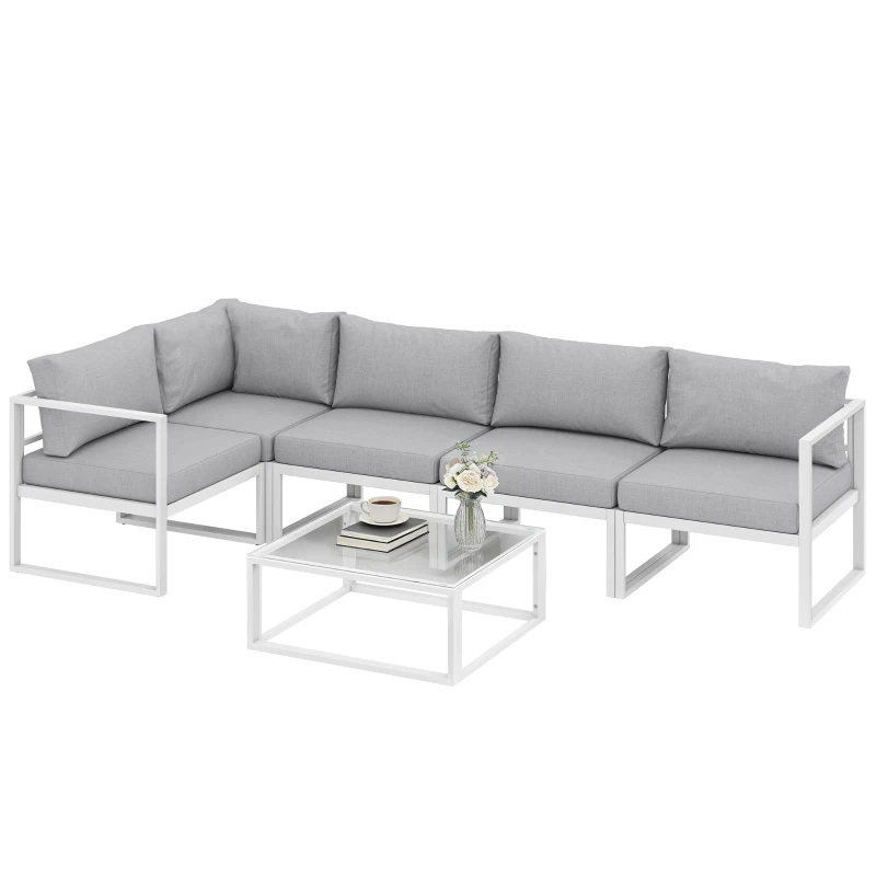 Outsunny 5 Seater Aluminium Garden Furniture Set, Garden Sofa Set with Thick Cushions for Patio and Balcony, Outdoor, Light Grey