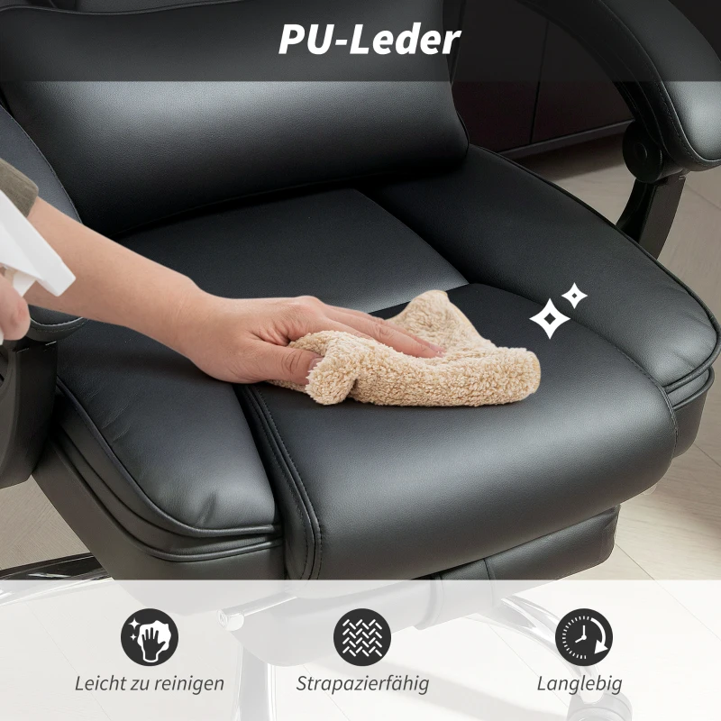 HOMCOM Ergonomische bureaustoel met massagefunctie, voetensteun, zwart kunstleer