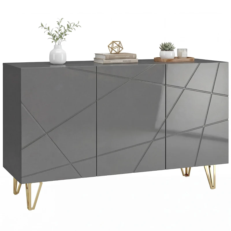 HOMCOM Modern Luxe High Gloss Sideboard, with Hairpin Legs, Grey