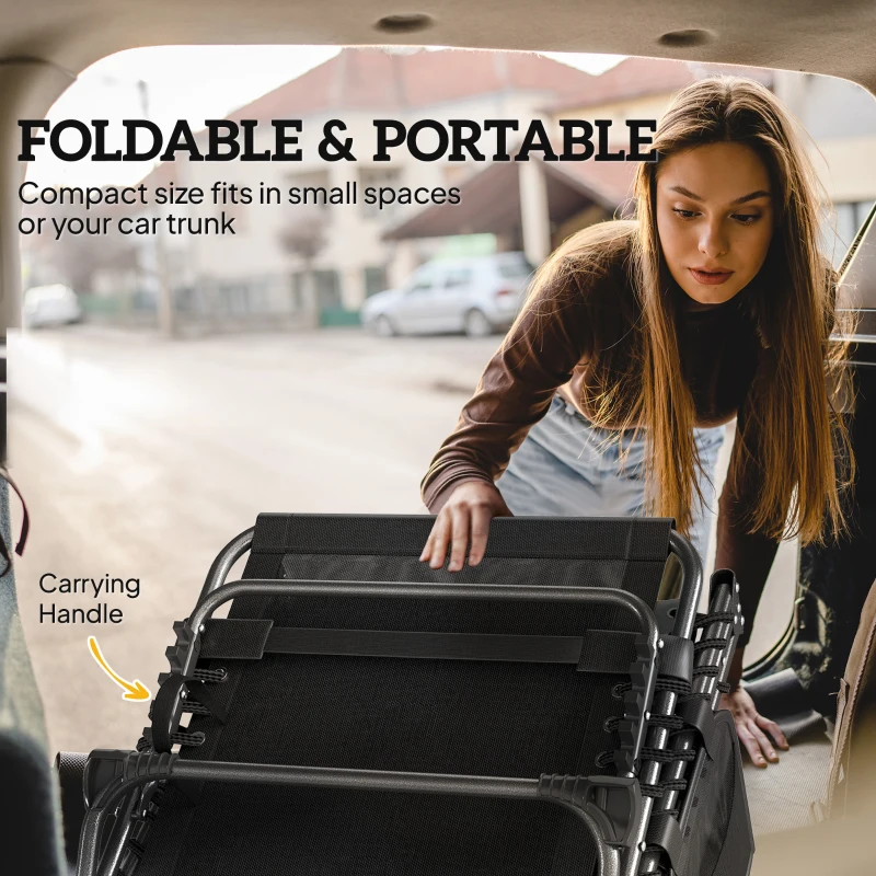 Outsunny Folding Sun Lounger with Canopy, Reclining Sunbed with Cushion, Side Pocket, Carrying Handle, Dark Blue