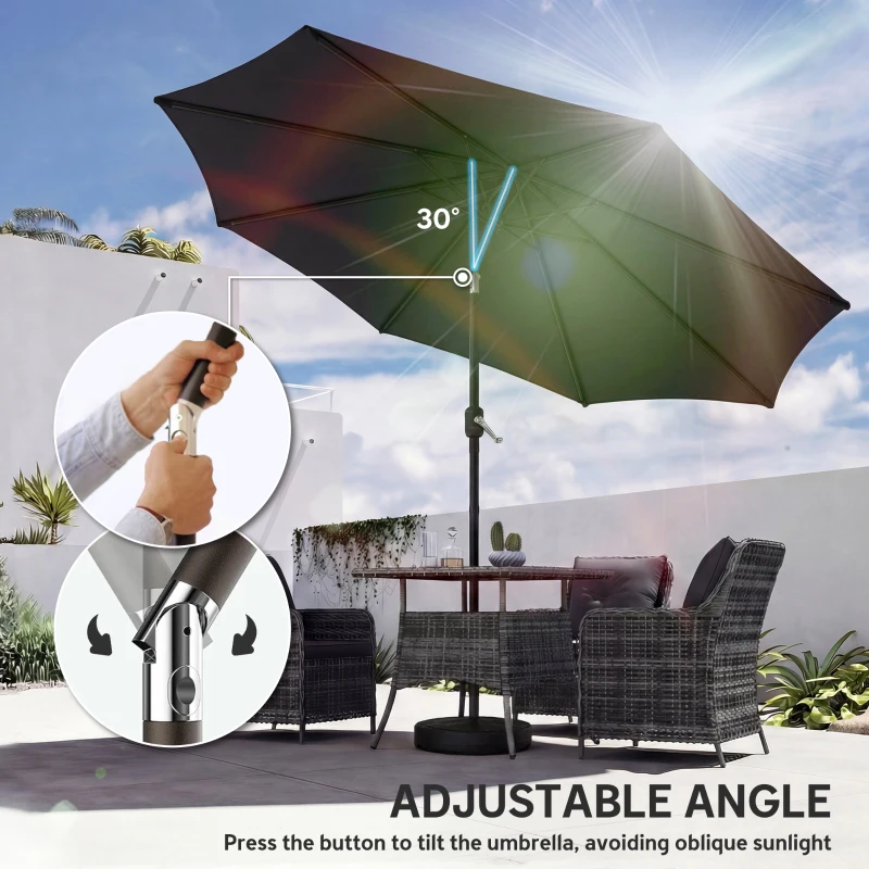 Outsunny 2.7 m Garden Parasol Umbrella with Cross Base and Sandbag, Retractable Ribs, Outdoor Table Market Umbrella, Black