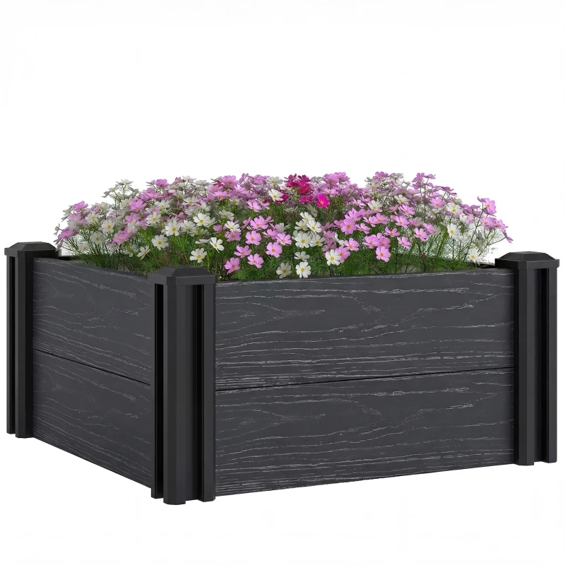 Outsunny Vinyl Raised Garden Bed Kit, 2 x 2 x 1ft Modular Elevated Garden Box with Slotting Legs and Open Bottom, Dark Grey