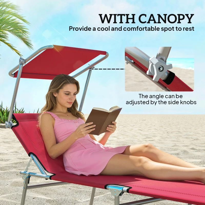 Outsunny Outdoor Foldable Sun Lounger Set of 2, 4 Level Adjustable Backrest Reclining Sun Lounger Chair with Angle