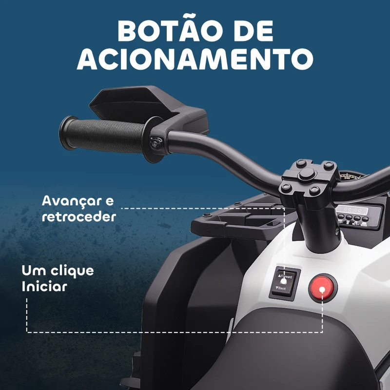 HOMCOM Quadriciclo Elétrico 12V para Crianças com Farol Música Pneus de Suspensão Botões Avance e Retrocesso 100x65x73cm Branco