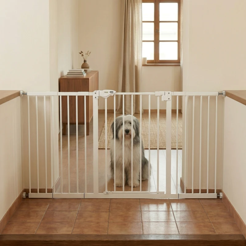 PawHut Porțiță pentru Câini și Animale de Companie cu 3 Extensii, Lățime Reglabilă, 74-147.5x76.2 cm, Alb