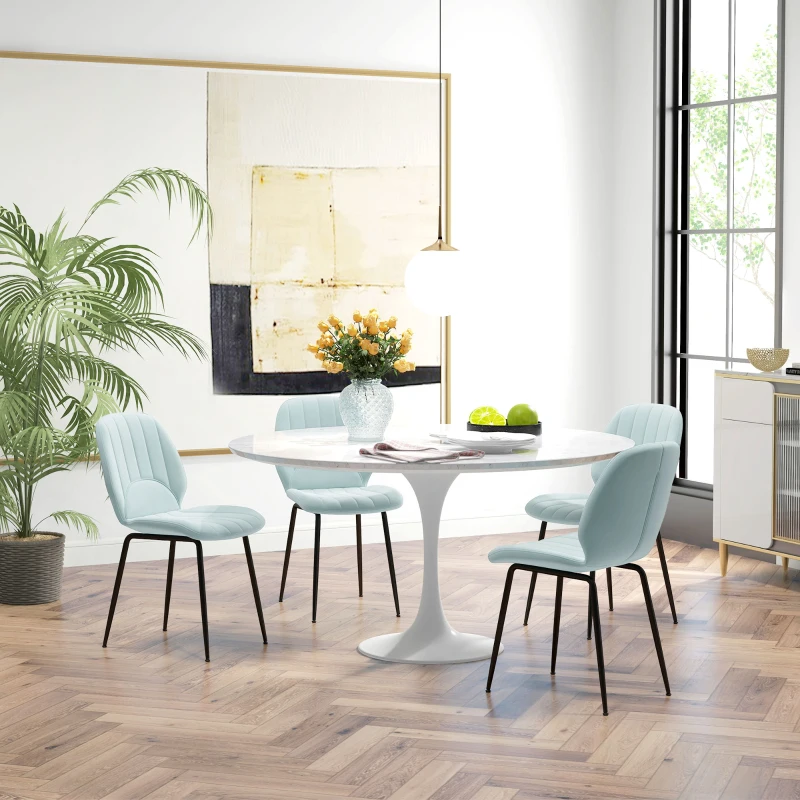 HOMCOM Lot de 4 chaises de salle à manger en velours avec dossier assise rembourrée et pieds en acier vert noir